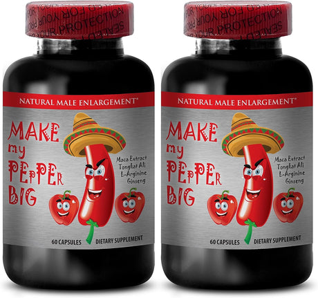Male Performance Enhancer - Make My Pepper Big - Longjack Supplement, L-Arginine, Maca Pills, Ginseng, Tongkat Ali for Men, Male Libido Pills, Pills to Increase Size and Stamina, 2 Bottles 120 Caps