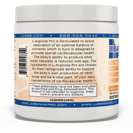 L-Arginine Pro Powder - 5500Mg L-Arginine, 1100Mg L-Citrulline Cardio Health (Citrus Orange, (6) Jars)