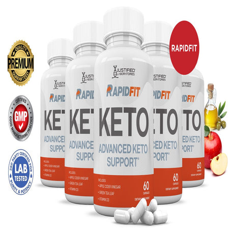 (5 Pack) Rapid Fit Keto ACV Pills 1275Mg Alternative to Gummies Dietary Supplement 300 Capsules