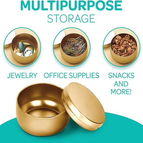 Hearts & Crafts Candle Tins Jars with Lids for Making Candles - 8Oz, 24 Pack - Gold