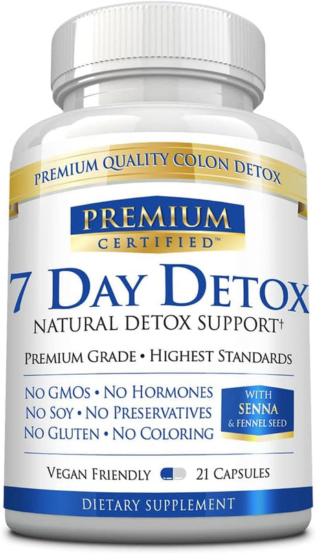 7 Day Detox - Cleanse the Digestive System Naturally, Flush Toxins - Fennel Seed 600Mg, Ginger Root 300Mg, Cascara Sagrada 300Mg - 21 Capsules - Vegan Friendly