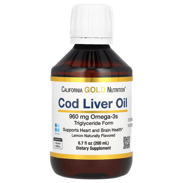 California Gold Nutrition Norwegian Cod Liver Oil Liquid, Natural Lemon Flavor, 6.7 Fl Oz (200 Ml)