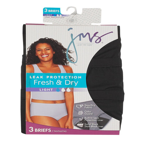 Just My Size JMS Fresh & Dry Briefs Period Underwear, Light Leaks, Black, 3-Pack 9 Women'S