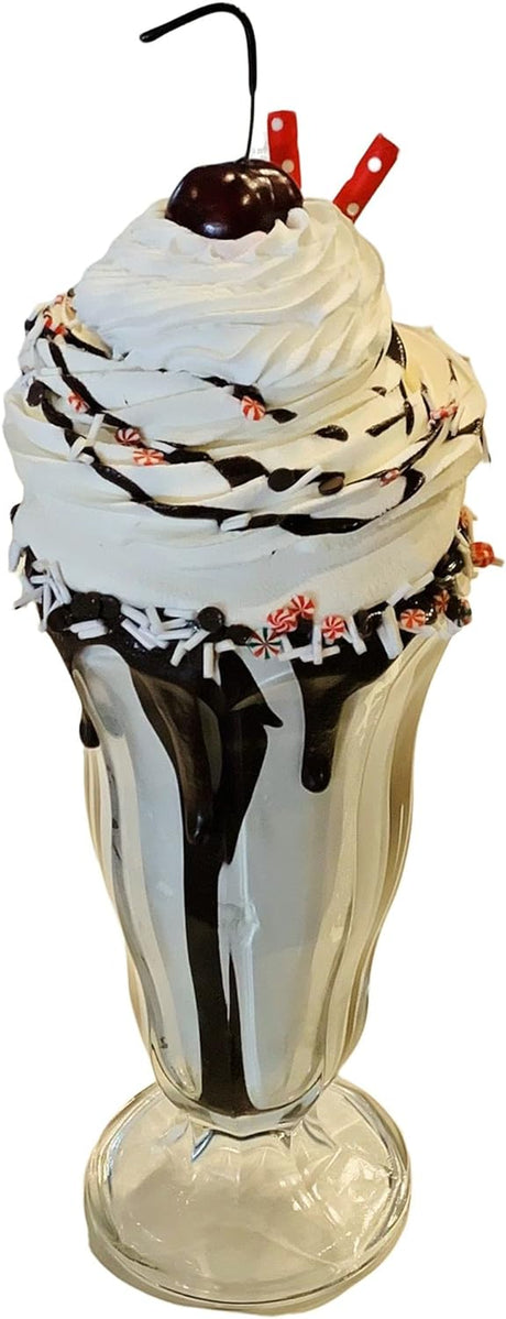 Fake Cupcakes & Cake – Artificial for Display – Faux Decorations for Home & Kitchen - Fake Food Desserts - Fake Milkshake Chocolate Peppermint Crazishake Tall Glass Parfait