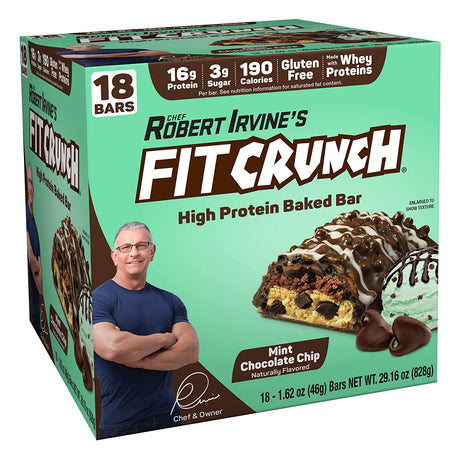 FITCRUNCH Snack Size Protein Bars, Designed by Robert Irvine, World’S Only 6-Layer Baked Bar, 3G of Sugar & Soft Cake Core (18 Bars, Mint Chocolate Chip)