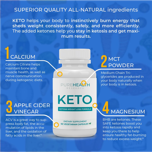 Keto Pills - Ketosis Weight Loss Supplement by Purehealth Research, 60 Capsules