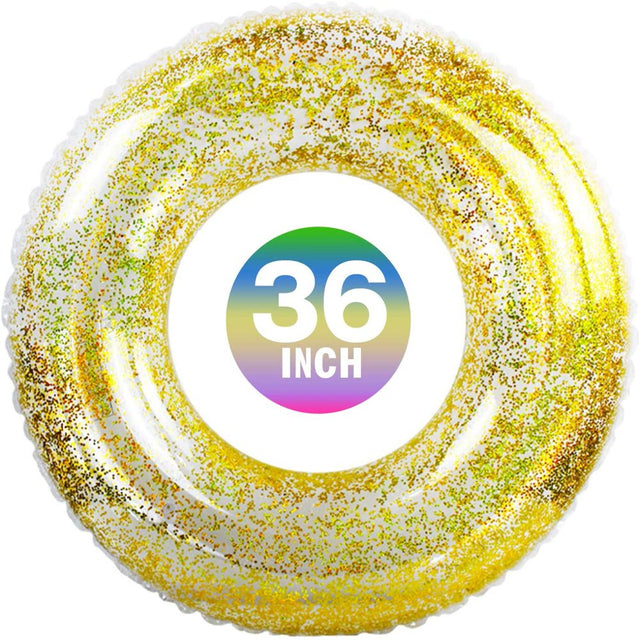 Gara Inflatable Swim Ring, Pool Ring Floating Pool Tube, Glitter Pool Swim Tube Ring for Kids, Adults, Yellow Sequins Glitter Pool Float for Beach Lake - 36 Inch