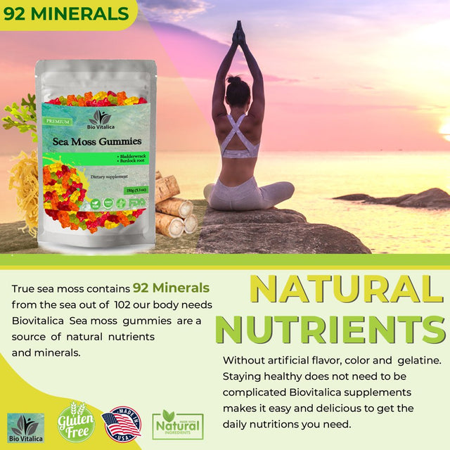 Irish Sea Moss Gummies with Burdock Root + Bladderwrack - Wildcrafted Sea Moss Raw Organic Gummy with Sea Moss Gel & Powder - Seamoss Gummies Vegan - Dr Sebi Sea Moss Diet - Immunity & Detox, Energy