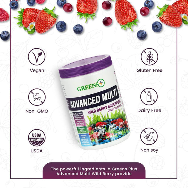 Greens plus Advanced Multi Wild Berry Superfood Powder, Fruits and Veggies Supplement, 30 Servings