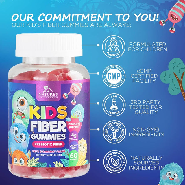 Kids Fiber Gummy Bears Supplement - Daily Prebiotic Fiber for Kids, Supports Regularity, Digestive Health & Immune Support, Nature'S Plant Based Chicory Root Vitamins, Vegan, Berry Flavor, 60 Gummies