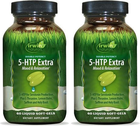 Irwin Naturals Double Potency 5-HTP Extra - 60 Liquid Soft-Gels, Pack of 2 - for Relaxation & Serotonin Production - 60 Total Servings