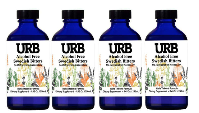 (FOUR PACK) Total Amount One Liter- Maria Treben’S Formula Swedish Bitters Alcohol Free, No Refrigeration, Made in USA, URB Water, Liver Cleanse & Detox, Aids Constipation