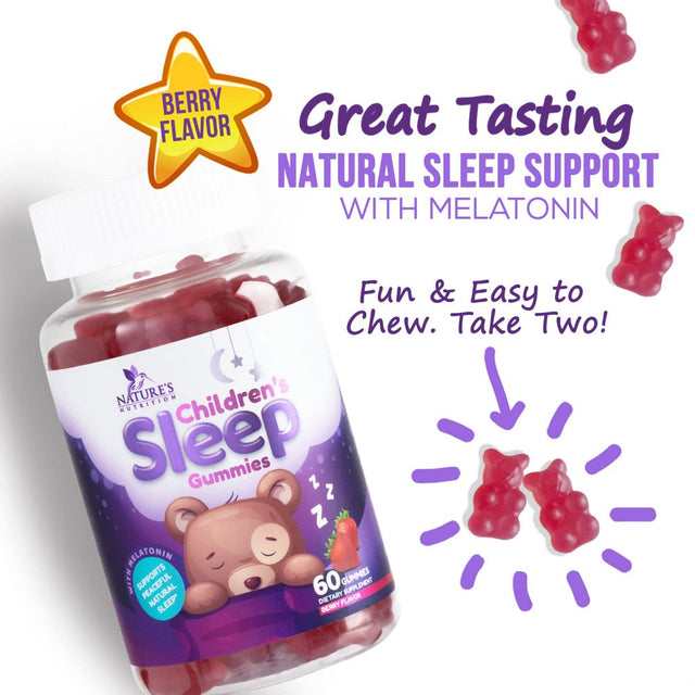 Kids Sleep Gummies, 2Mg Melatonin, Nature'S Effective & Drug-Free Restful Sleep Support Supplement, Childrens Melatonin Gummy for Ages 4 & Up, Vegan, Non-Gmo, Natural Color & Berry Flavor - 60 Gummies