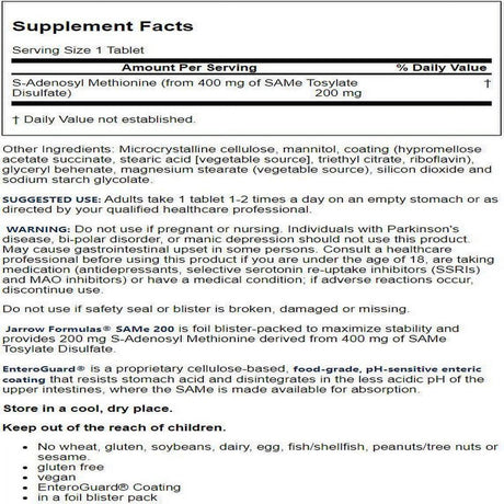 Jarrow Formulas Same 200, 200 Mg, 60 Tablets