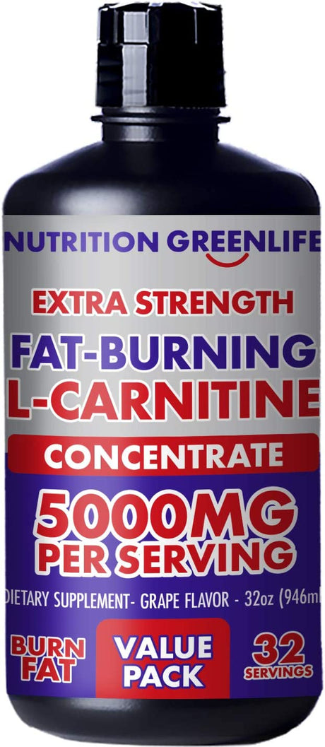 L Carnitine Liquid Extra Strength 5000Mg by Nutrition Greenlife (32 Fl Oz, 32 Servings) with Garcinia Cambogia and Artichoke, Grape Flavor