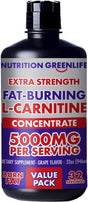 L Carnitine Liquid Extra Strength 5000Mg by Nutrition Greenlife (32 Fl Oz, 32 Servings) with Garcinia Cambogia and Artichoke, Grape Flavor