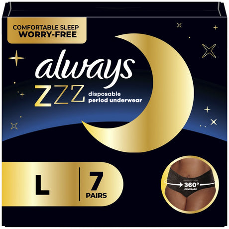 Always ZZZ Overnight Disposable Period Underwear Size L, 7 Count