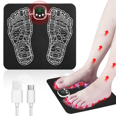 EMS Foot Massager Mat–Foot Stimulator Massager Pad–Foldable Feet and Calves Massage Machine with 8 Modes and 19 Intensity Levels, 2 Hours Long Battery Life, for Improved Circulation, Muscle Relaxation