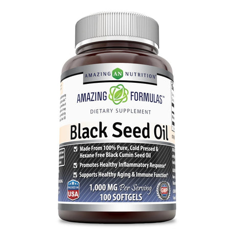 Amazing Formulas Black Seed Oil Natural Dietary Supplement - Cold Pressed Black Cumin Seed Oil from 100% Genuine Nigella Sativa - 1000 Mg 100 Softgels