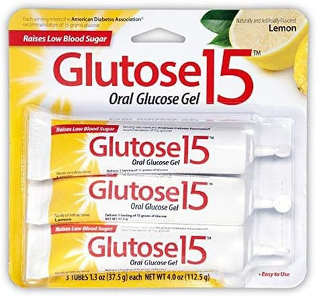 Glutose15 Oral Glucose Gel Lemon Flavor, 3 - 1.3 Oz Tubes, Pack of 5