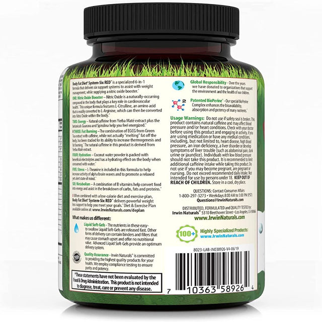 Irwin Naturals Body Fat Diet System Six Red 72Ct with Pill Case