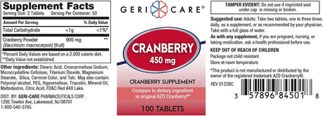 Gericare Cranberry Pills 450MG, Supports Urinary Tract Health (100 Count)