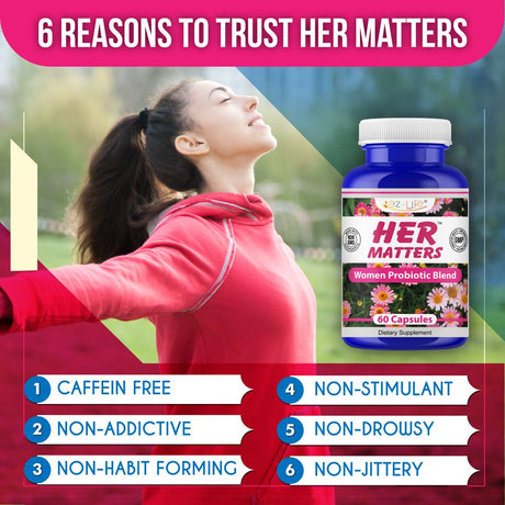 Her Matters Probiotic Supplement for Women Support Urinary Tract Health, Feminine Odor, Balance Ph, & Restore Proper Gut Flora 60 Capsules