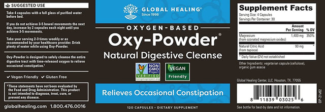Global Healing Center Mycozil & Oxy-Powder Kit - Vegan Supplement Support Detox of Candida & Harmful Organisms for Gut Health, Oxygen Based Colon Cleanser of Intestinal Tract - 240 Capsules Total