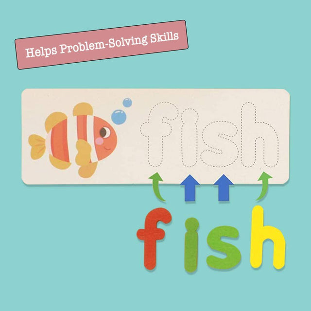 Gara See and Spell Pre-Learning Kids Toys, Sight Words Reading Montessori Game and Flash Cards Matching Puzzles, 28 Double-Sided Flash Cards & 52 Alphabet Wooden Blocks for 3-7-Year-Old