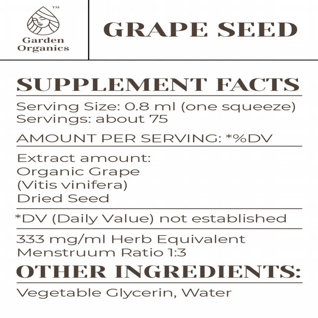 Garden Organics Grape Seed Tincture Alcohol-Free Extract, Organic Grape (Vitis Vinifera) Dried Seed 2 Oz