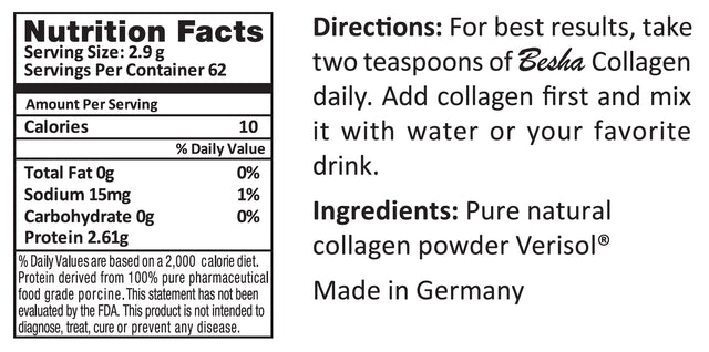Besha Collagen - Verisol Collagen Bioactive Peptides (Natural Collagen Powder) Made in Germany