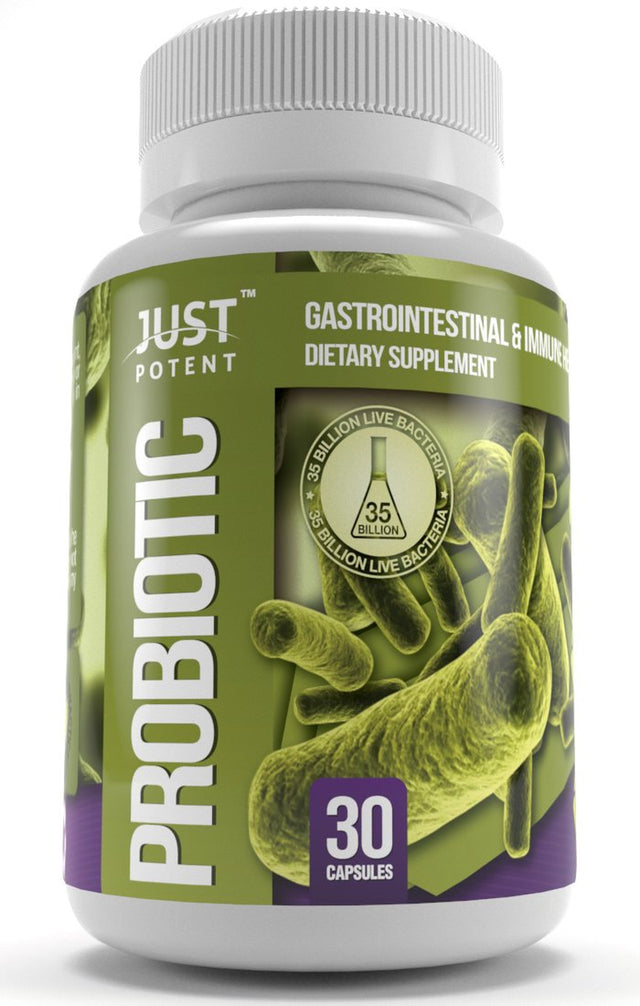 Just Potent Probiotic Supplement :: 35 Billion Cfus per Capsule :: 8 Powerful and Essential Strains :: Guaranteed Potency & Cfus through Expiration :: Survives Stomach Acid