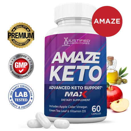 Amaze Keto ACV MAX Pills 1675Mg Alternative to Gummies Dietary Supplement 60 Capsules
