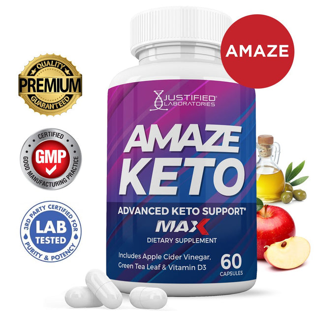 Amaze Keto ACV MAX Pills 1675Mg Alternative to Gummies Dietary Supplement 60 Capsules