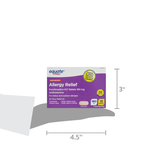 Equate Non-Drowsy Allergy Relief Fexofenadine 180Mg Caplets, 15 Count