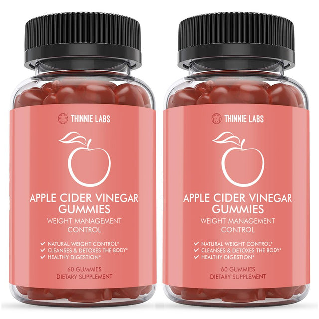 Thinnie Labs Apple Cider Vinegar Gummies - Weight Management Control - Detox and Cleanses the Body & Supports Natural Weight Control - Gluten & GMO Free (2-Bottles)