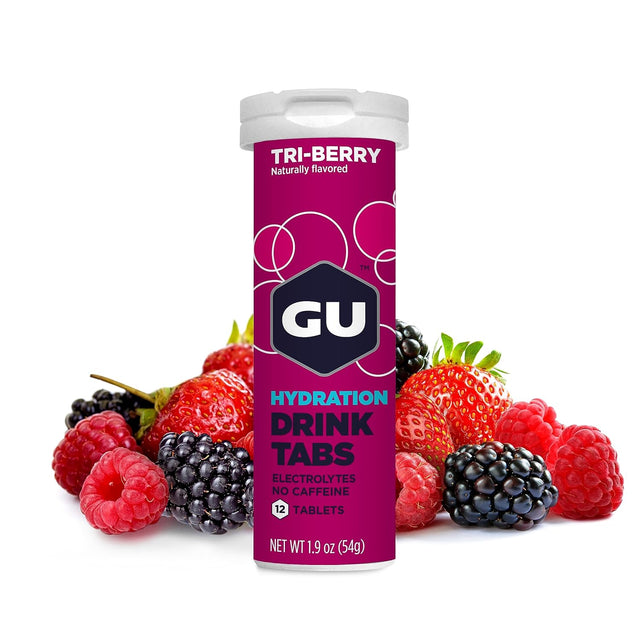 GU Energy Hydration Electrolyte Drink Tablets, Enhanced Endurance Sports Drink for Running, Cycling, Triathlon, 4-Count (48 Servings), Tri-Berry
