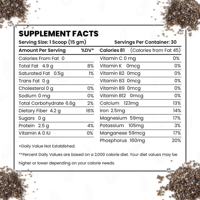 Greens plus Organic Omega 3 Chia Ancient Raw Seed | Dietary Supplement | 1 Lb Jar