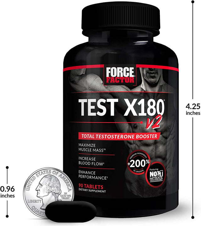 FORCE FACTOR Test X180 V2 Testosterone Booster for Men, Testosterone Supplement with Testofen and NO3-T Nitrates to Build Muscle, Increase Nitric Oxide, and Boost Vitality and Performance, 90 Tablets