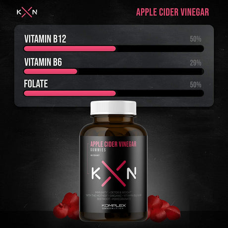 Komplex Nutrition Apple Cider Vinegar Gummies, Improve Digestion, Detox, 1000Mg ACV Powder with Mother, 60 Vegan and Gluten-Free Supplement Gummies (ACV GUM)