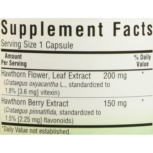 Hawthorn Herb Extract Supplement, 60 Count, Formulated with 200 Mg Sustainably Wildcrafted Hawthorn Flower, Leaf Extract Standardized to 1.8% (3.6 Mg) Vi...