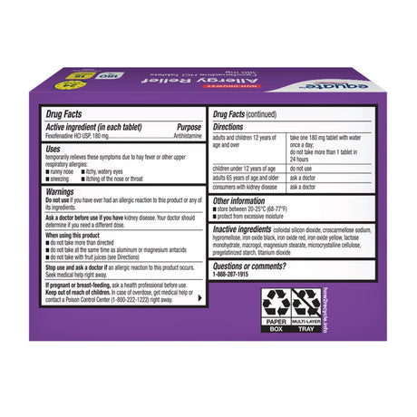 Equate Non-Drowsy Allergy Relief Fexofenadine 180Mg Caplets, 15 Count