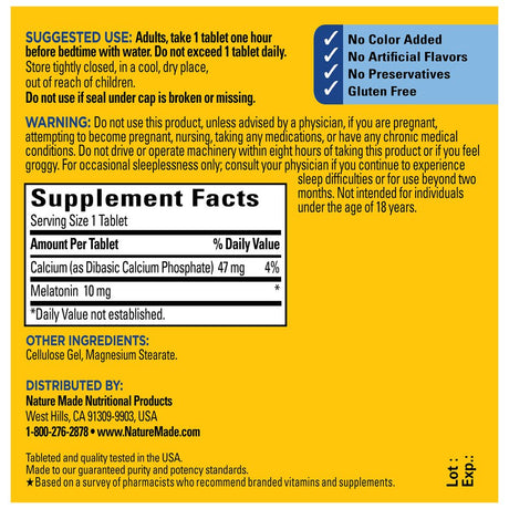 Nature Made Melatonin 10Mg Maximum Strength Tablets, 100% Drug Free Sleep Aid, 70 Count
