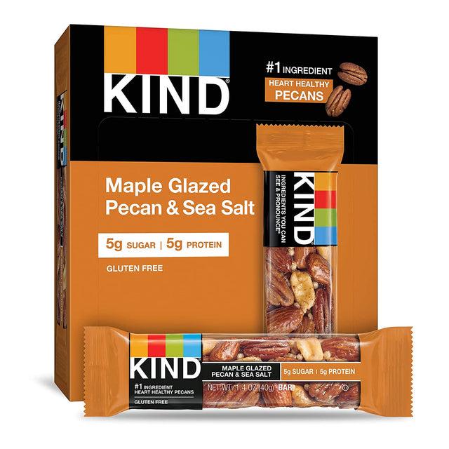 KIND Bars, Honey Roasted Nuts & Sea Salt, Gluten Free, Low Sugar, 1.4Oz, 12 Count & Bars, Maple Glazed Pecan & Sea Salt, Gluten Free, Low Sugar, 1.4Oz, 12 Count