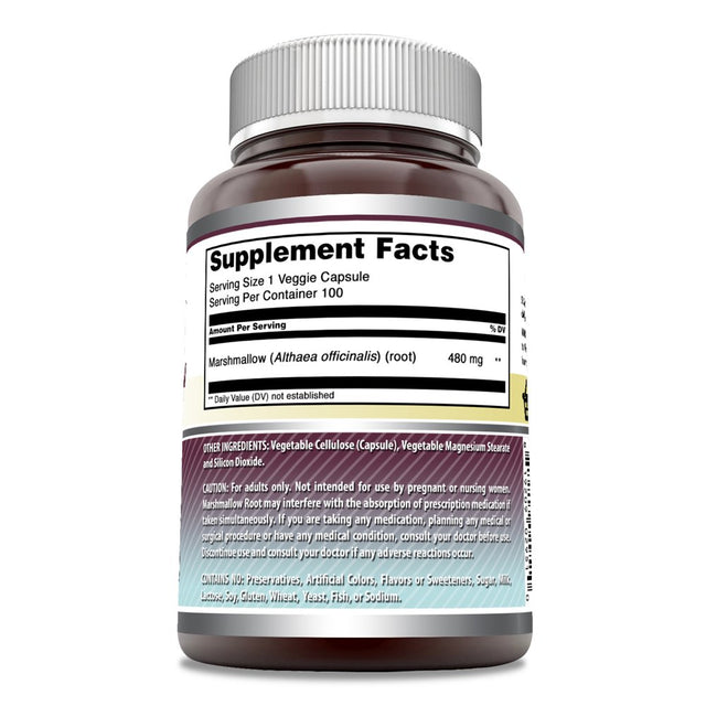 Amazing Formulas Marshmallow Root 480Mg 100 Veggie Capsules - Supports Digestive Function* -Anti-Inflammatory Support* -Promotes Respiratory Health*