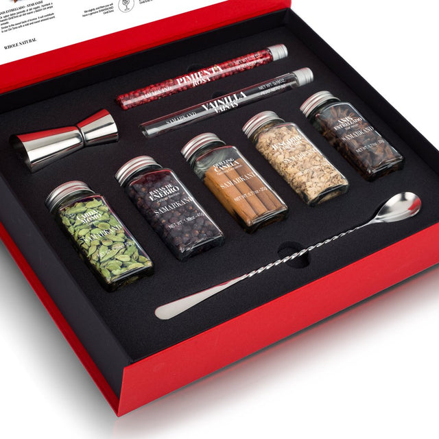 Gin & Tonic Premium Set of Cocktail Botanicals & Spices - Spoon & Dispenser - Mixology Flavoring Kit
