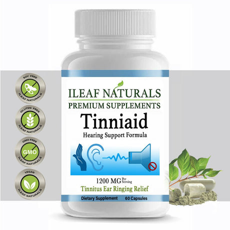 Ileafnaturals Tinniaid - Tinnitus Ear Ringing Relief 1200MG - 60 Veggie Capsules