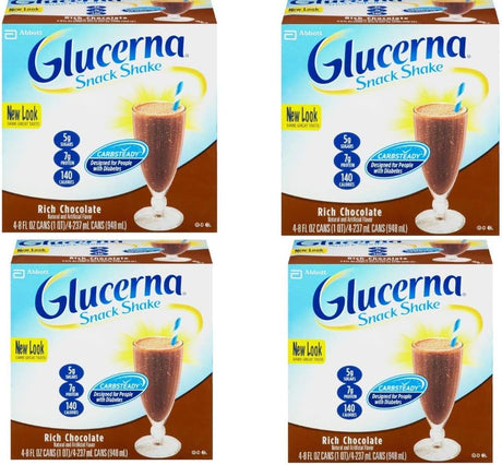 Glucerna Rich Chocolate Snack Shake, 4Ct, 8 Oz. (Pack of 4 Boxes)