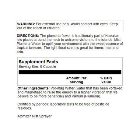 HERITAGE STORE Plumeria Flower Water W/Atomizer, Spray, Plumeria (Btl-Plastic) | 8Oz