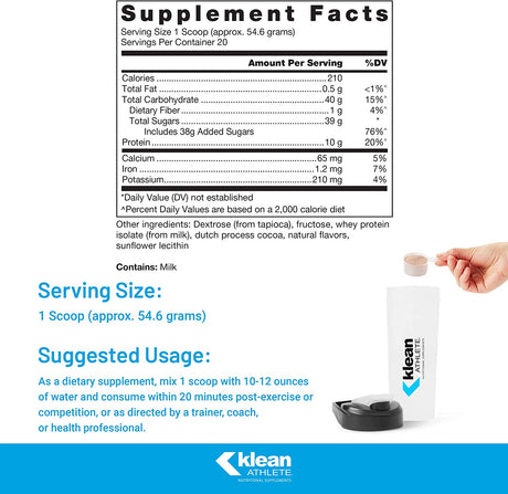Klean ATHLETE Klean Recovery | Optimizes Muscle Recovery after Exercise | NSF Certified for Sport | 38.5 Ounces | Milk Chocolate Flavor